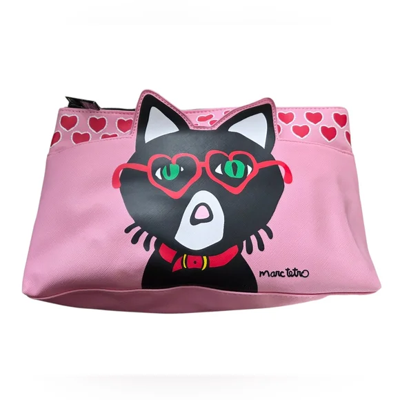 Marc Tetro - NEW Pink Cat Travel / Cosmetic Bag - Picture 1 of 7
